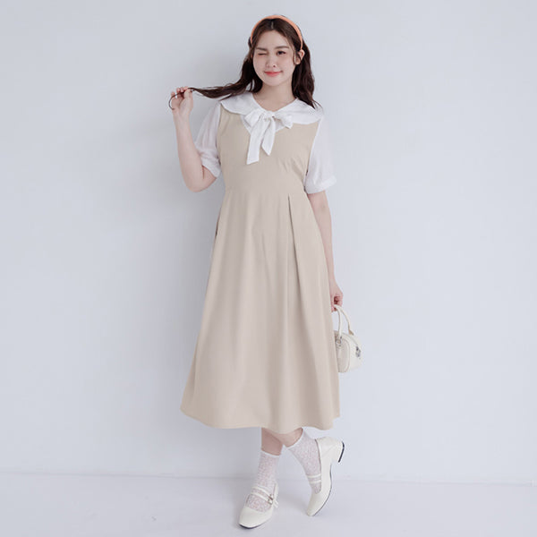 Mixed-Material Patchwork Faux Two-Piece Plus Size Maxi Dress