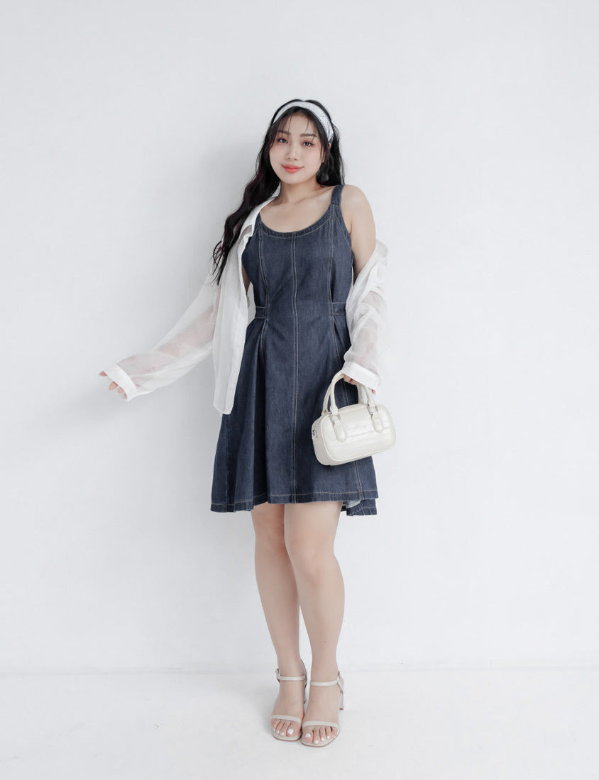Adjustable Back Elastic Waist Plus Size Denim Mini Dress