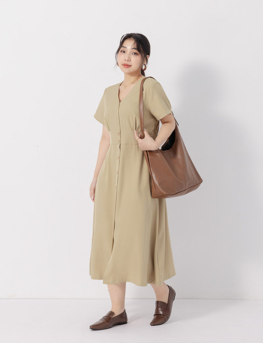 MISS. Slim Fit V-Neck Faux Button Plus Size Maxi Dress