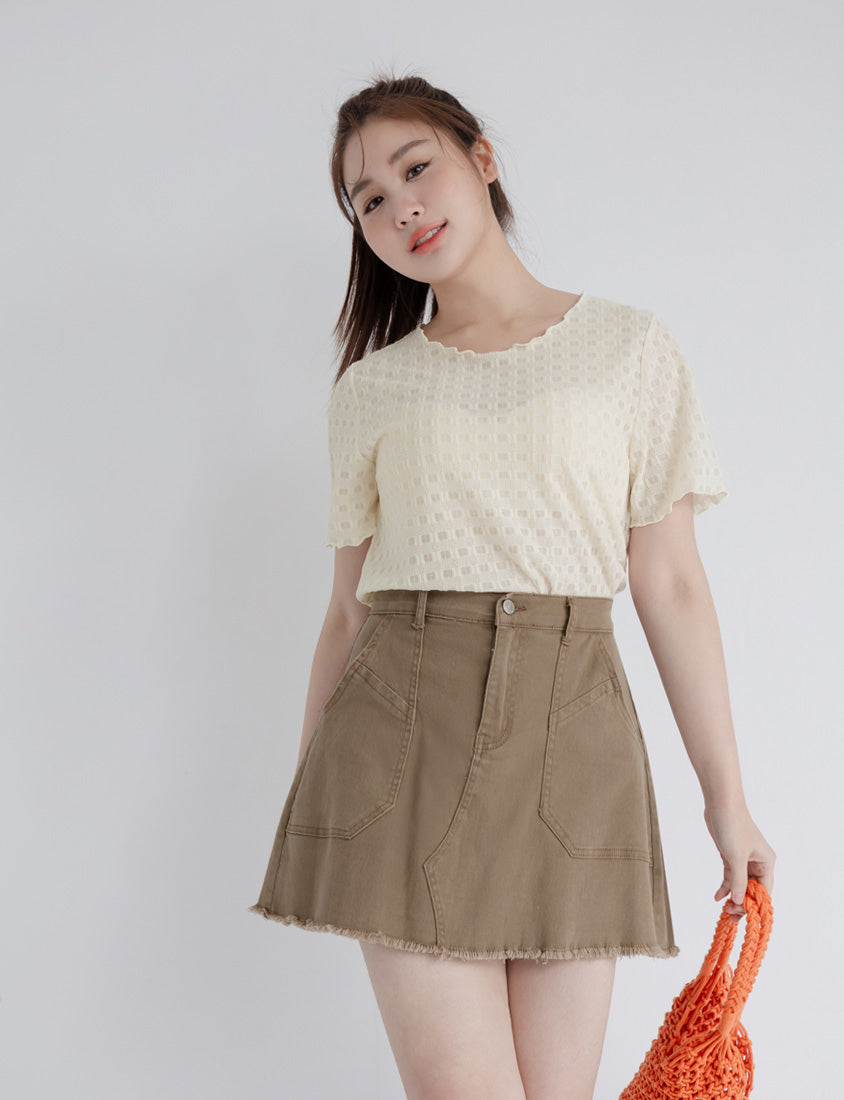 Sheer Lace Ruffled Waffle Knit Plus Size Top