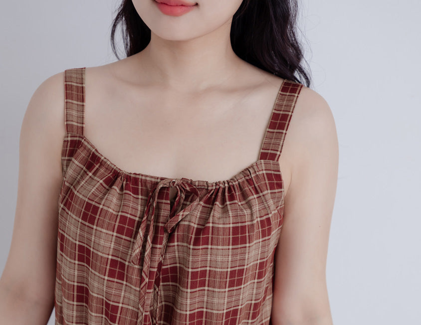 Preppy Adjustable Plaid Plus Size Mini Dress
