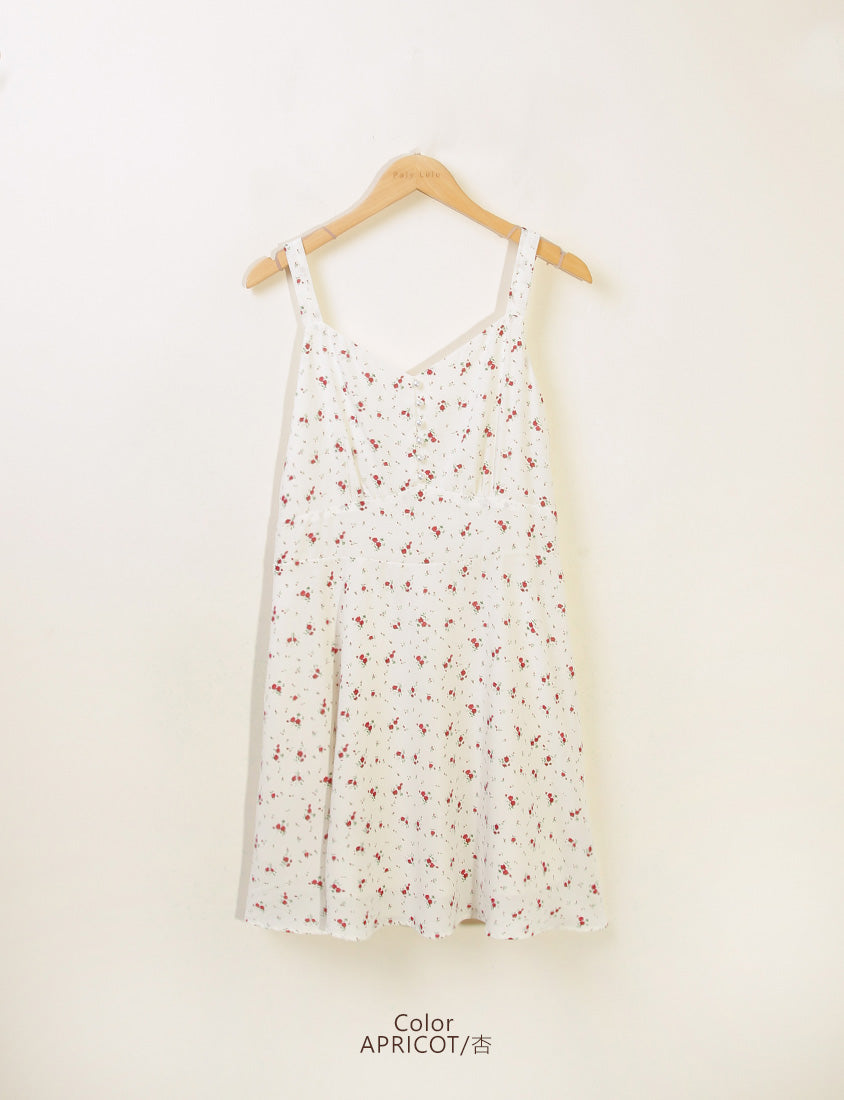 Adjustable Pearl Button Floral Plus-Size Mini Dress