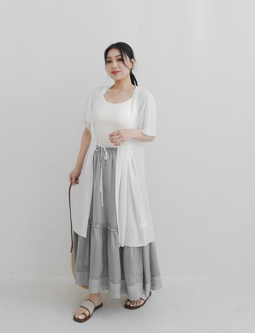 Sheer Vacation-Style Plus Size Long Cover-Ups (with Waist Tie)