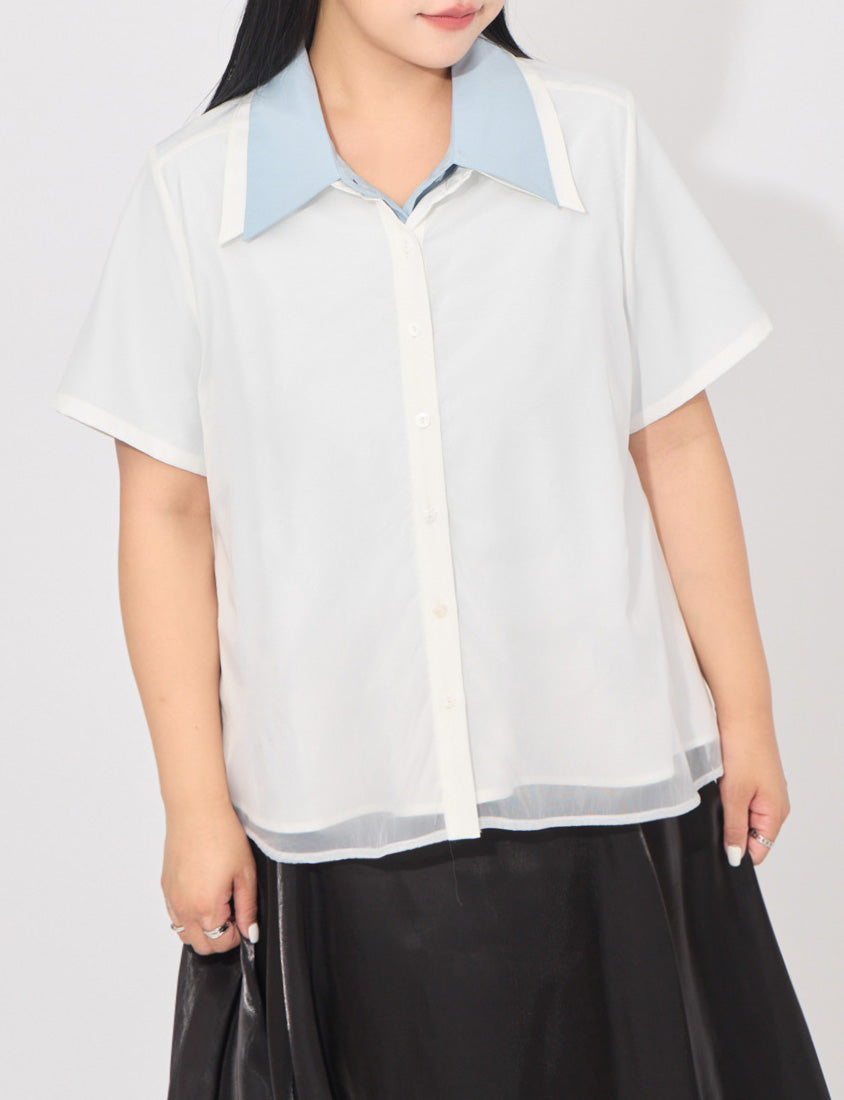 MORE U Elegant Sheer Double-Layer Plus Size Shirt