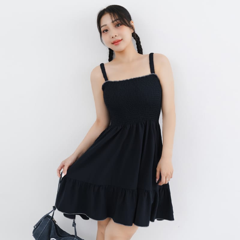 Colorblock Ruffle Trim Smocked Tiered Plus Size Mini Dress