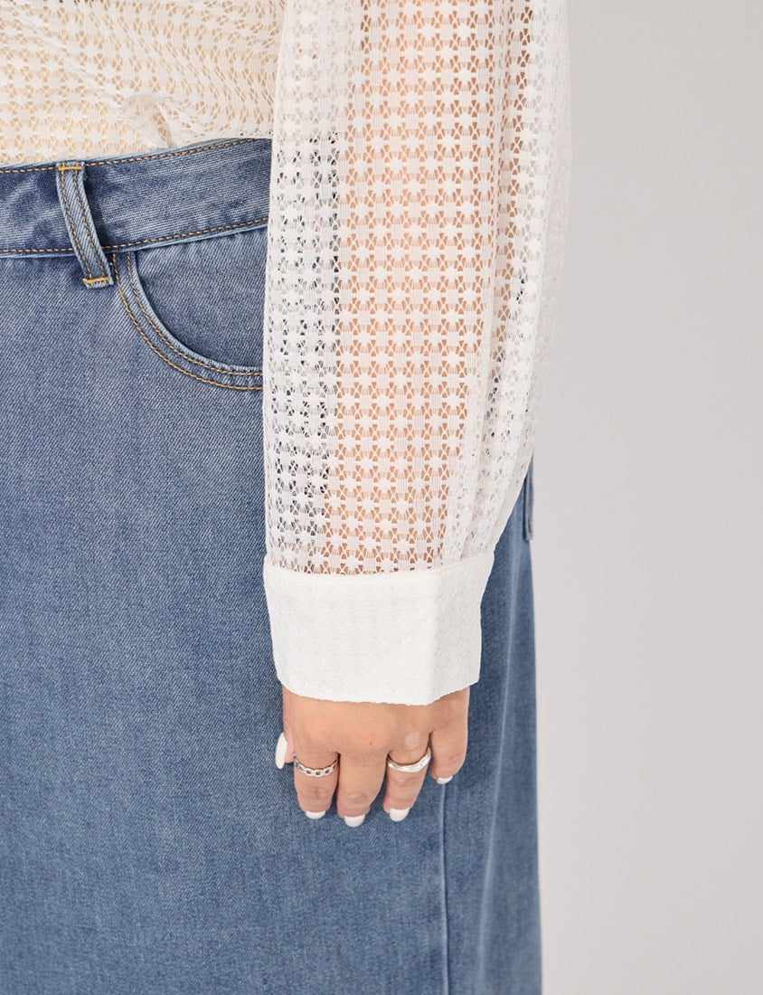 MORE U Textured Geometric Cut-Out Plus Size Shirt
