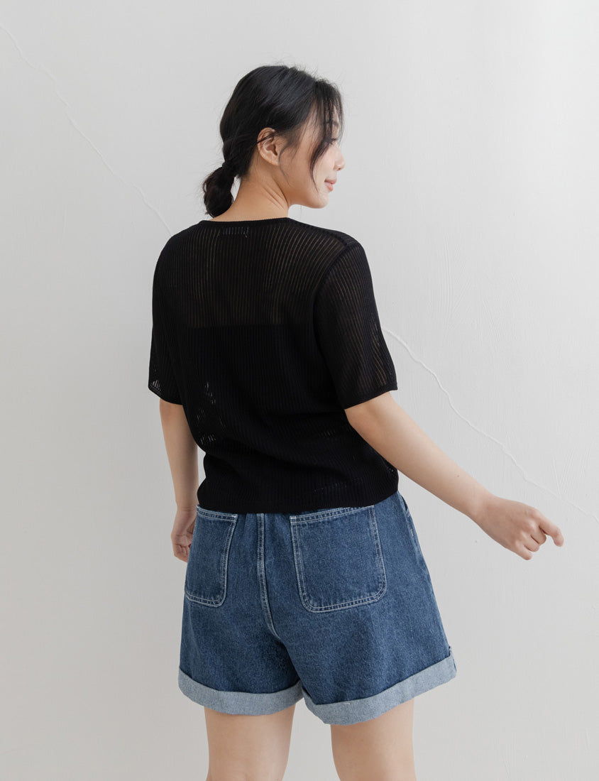 Front Tie Sheer Hollow Plus Size Knit Cardigan