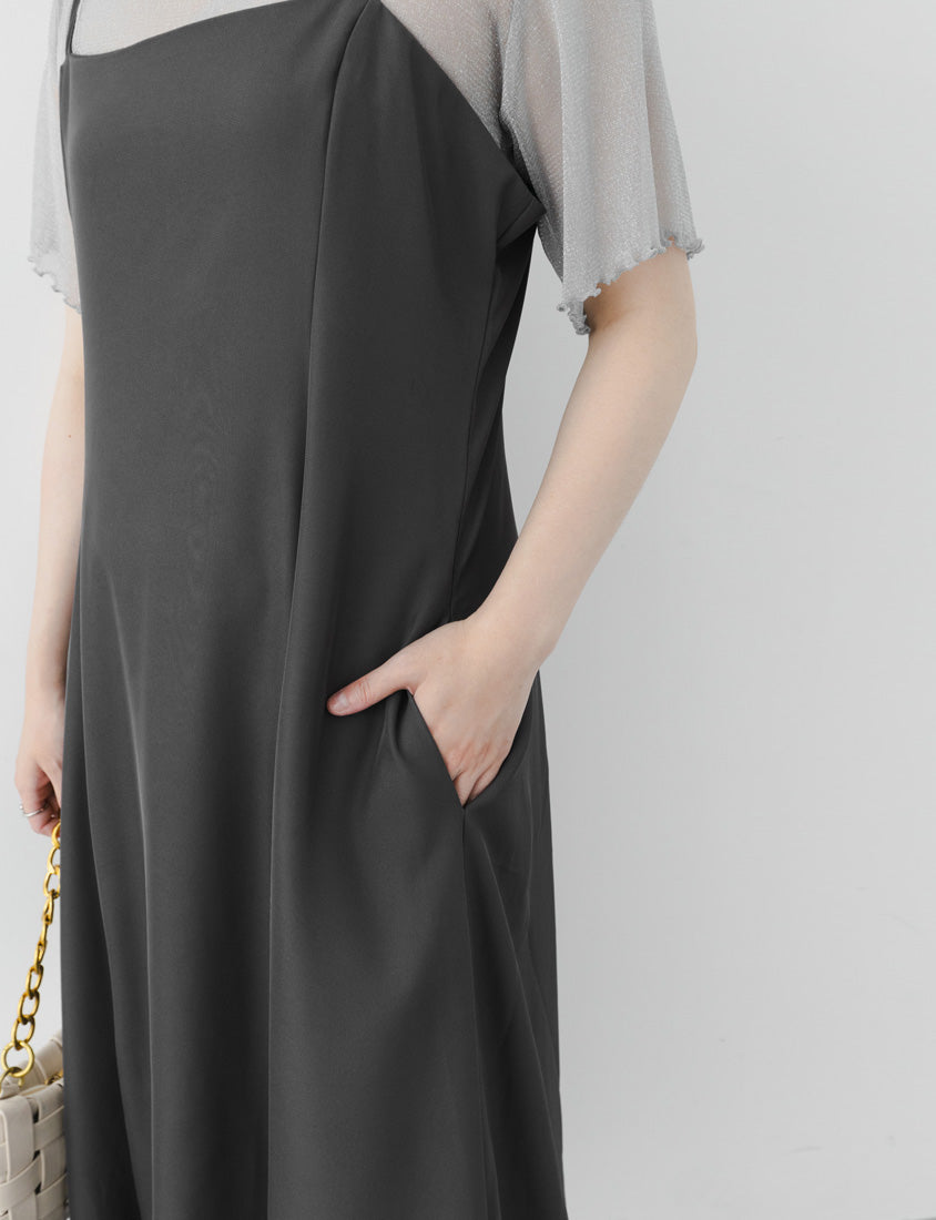 Wrinkle-Resistant Front Slit Adjustable Strap Plus Size Maxi Dress