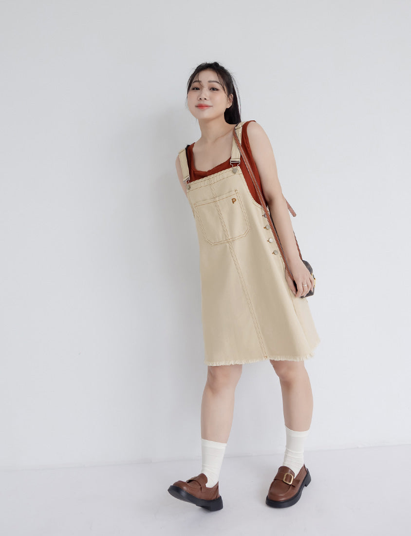 Adjustable Twill Cotton Strap Plus Size Midi Dress