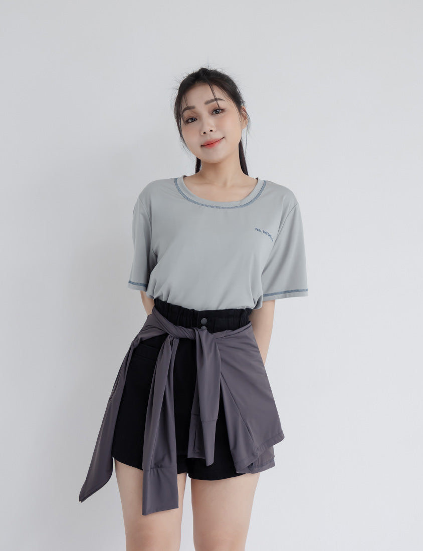 Playful Bubble Hem Twill Drawstring Plus Size Shorts