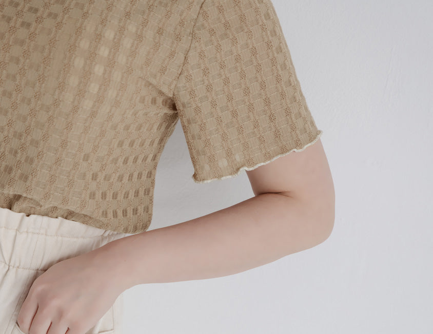 Sheer Lace Ruffled Waffle Knit Plus Size Top