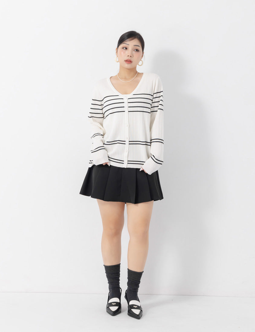 MISS. Contrast Stripe Ice Silk Plus Size Knit Cardigan