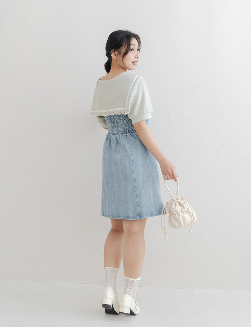 Adjustable Ruffled Plus Size Denim Overall Dress