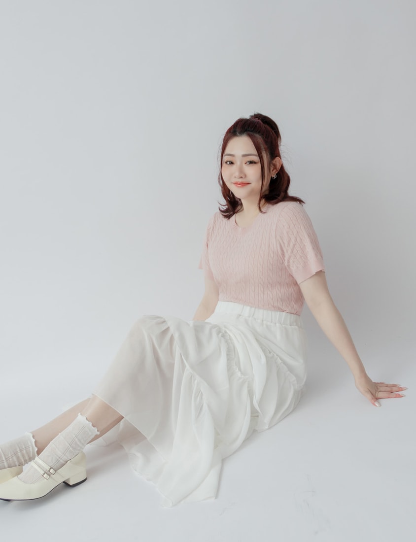 Crewneck Cable Knit Short Sleeve Top