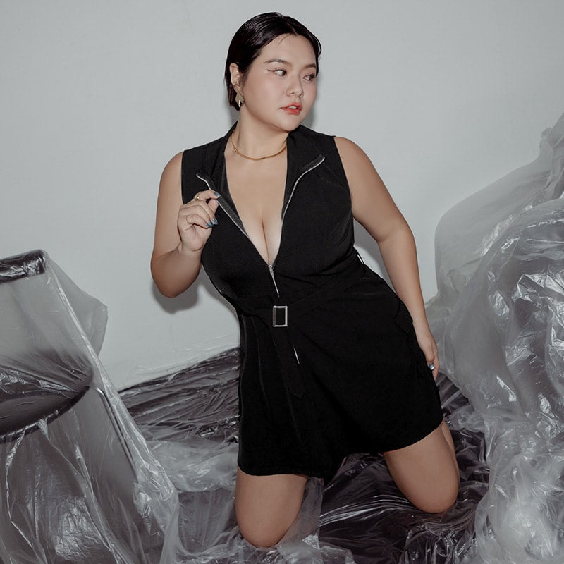 MUA! Utility Cargo Zip-Up Plus Size Sleeveless Dress (With Belt)