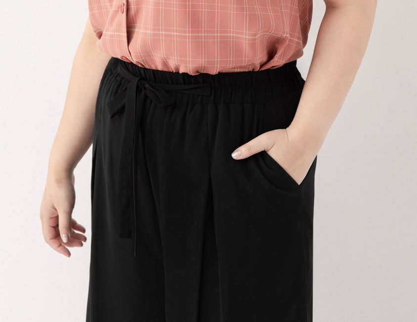 MISS. Silky Cool Sheer Chiffon Elastic Waist Plus Size Wide Pants