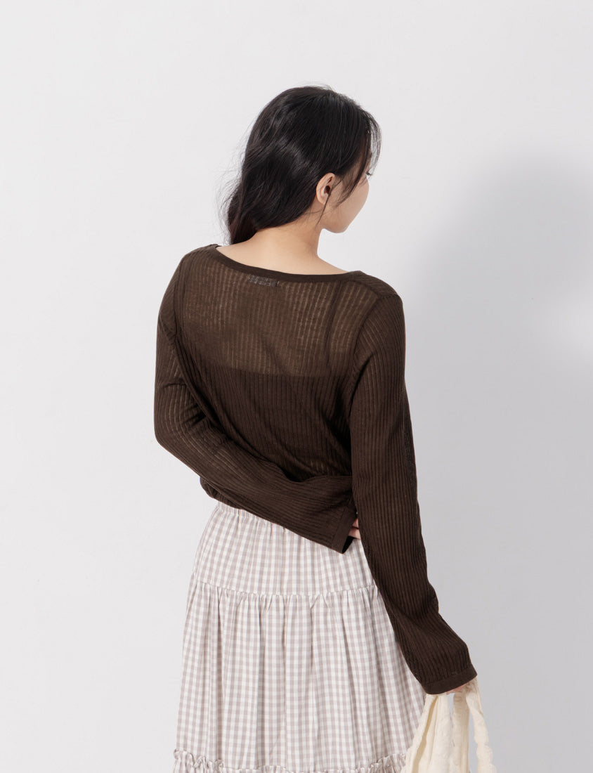 Lyocell Sheer Knit Plus Size Long Sleeve Top