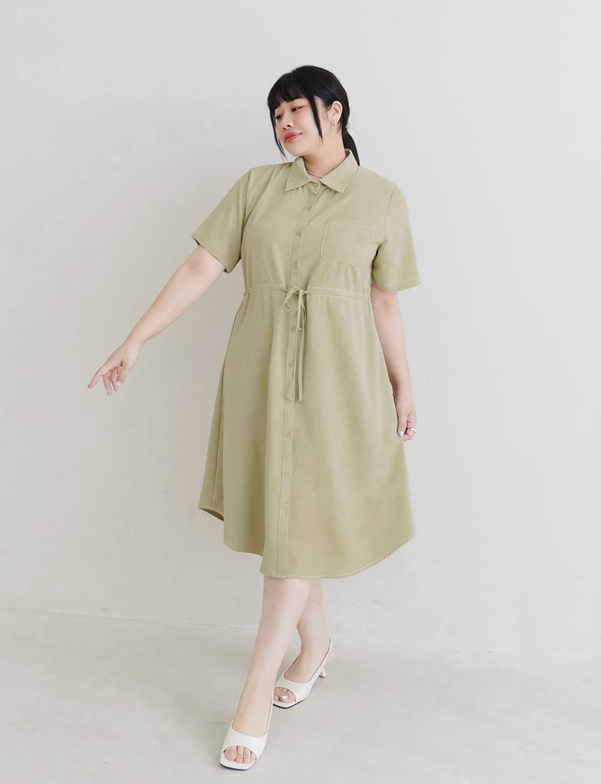 MISS. Contrast Stitch Drawstring Long Plus Size Shirt