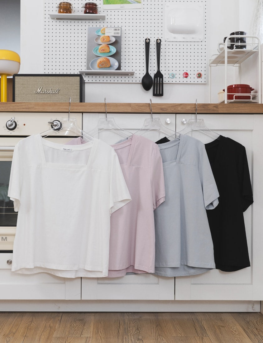 Airy Cooling Square-Neck Ice Porcelain Cotton Plus Size Tee