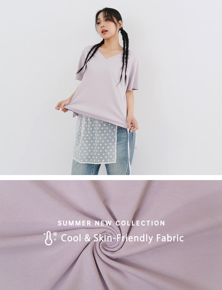Cooling V-Neck Side Slit Plus Size Graphic Tee