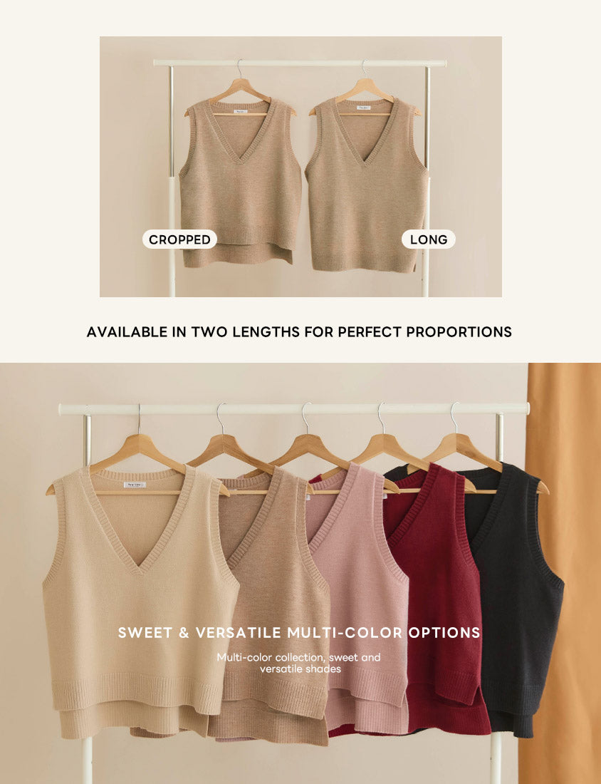 Versatile Multicolor V-Neck Cropped Plus Size Knit Vest