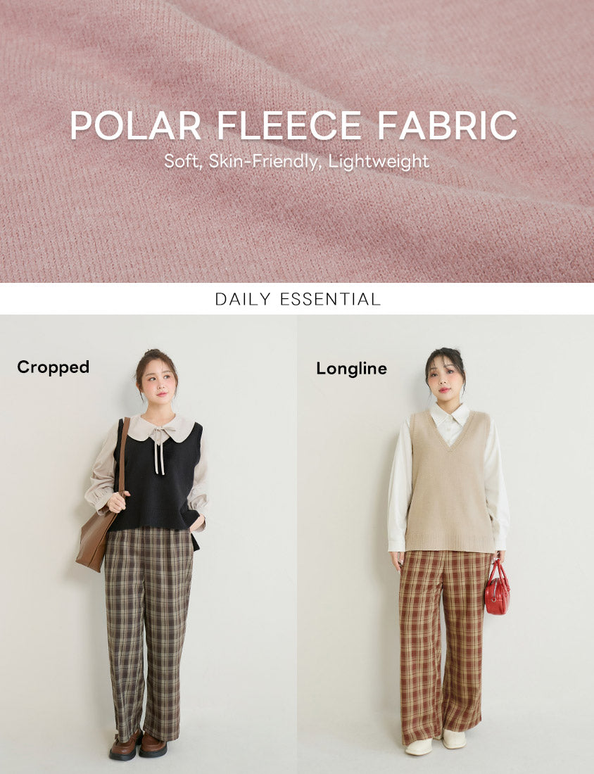 Versatile Multicolor V-Neck Mid-Length Plus Size Knit Vest