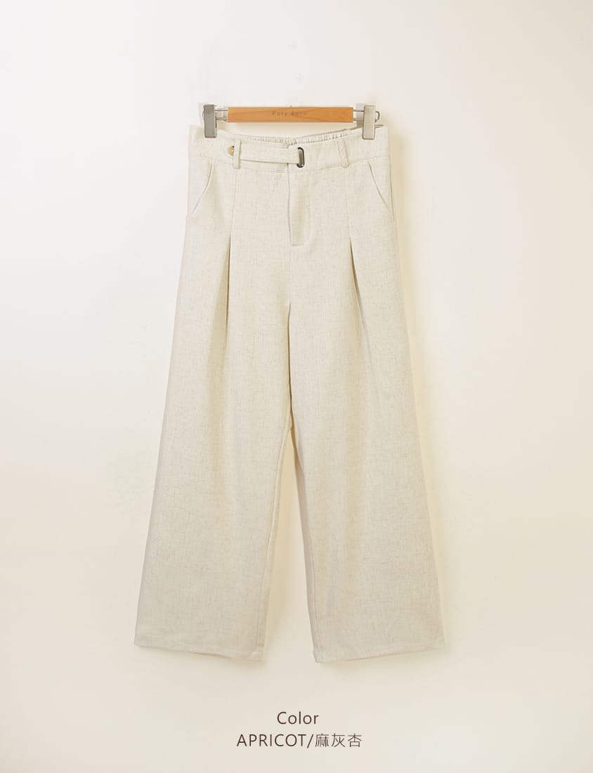 MISS. Cotton Linen Pleated Waist Plus Size Wide Leg Pants