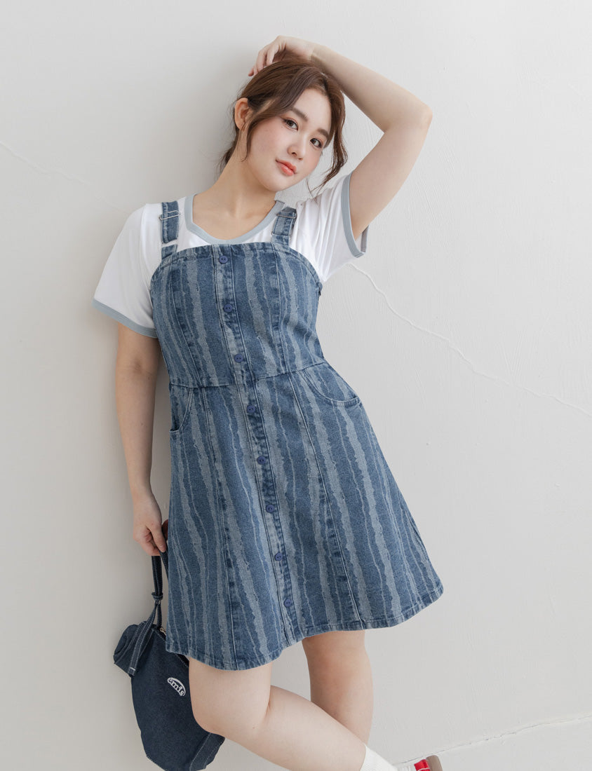 Adjustable Ruffled Plus Size Denim Overall Dress