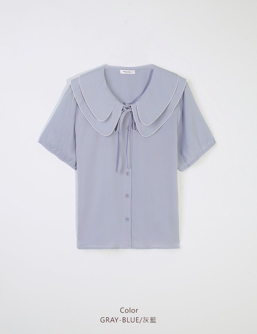 Double Layer Collar Tie Puff Sleeve Plus Size Blouse
