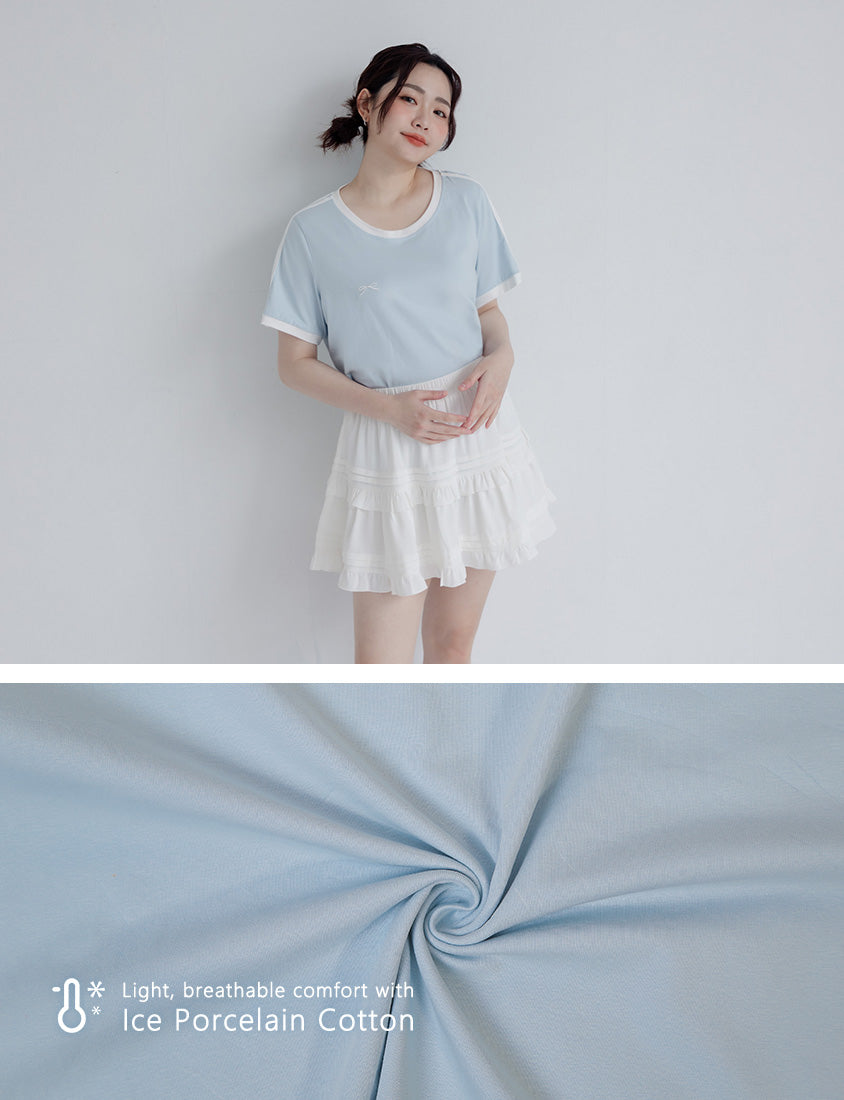 American Style Sporty Bow Embroidery Plus Size Tee