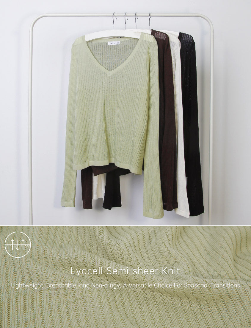 Lyocell Sheer Knit Plus Size Long Sleeve Top