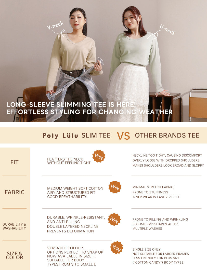 V-Neck Slim Fit Plus Size Long Sleeve Tee