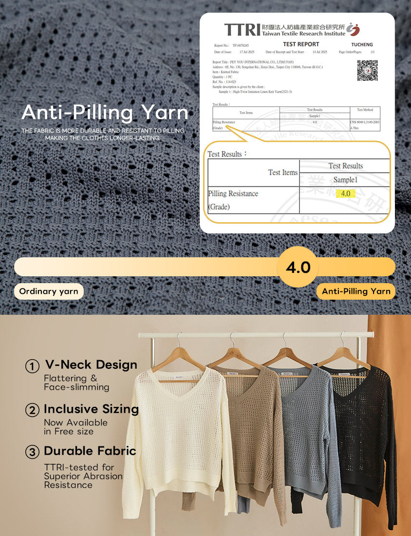 Anti-Pilling V-Neck Eyelet Plus Size Knit Top