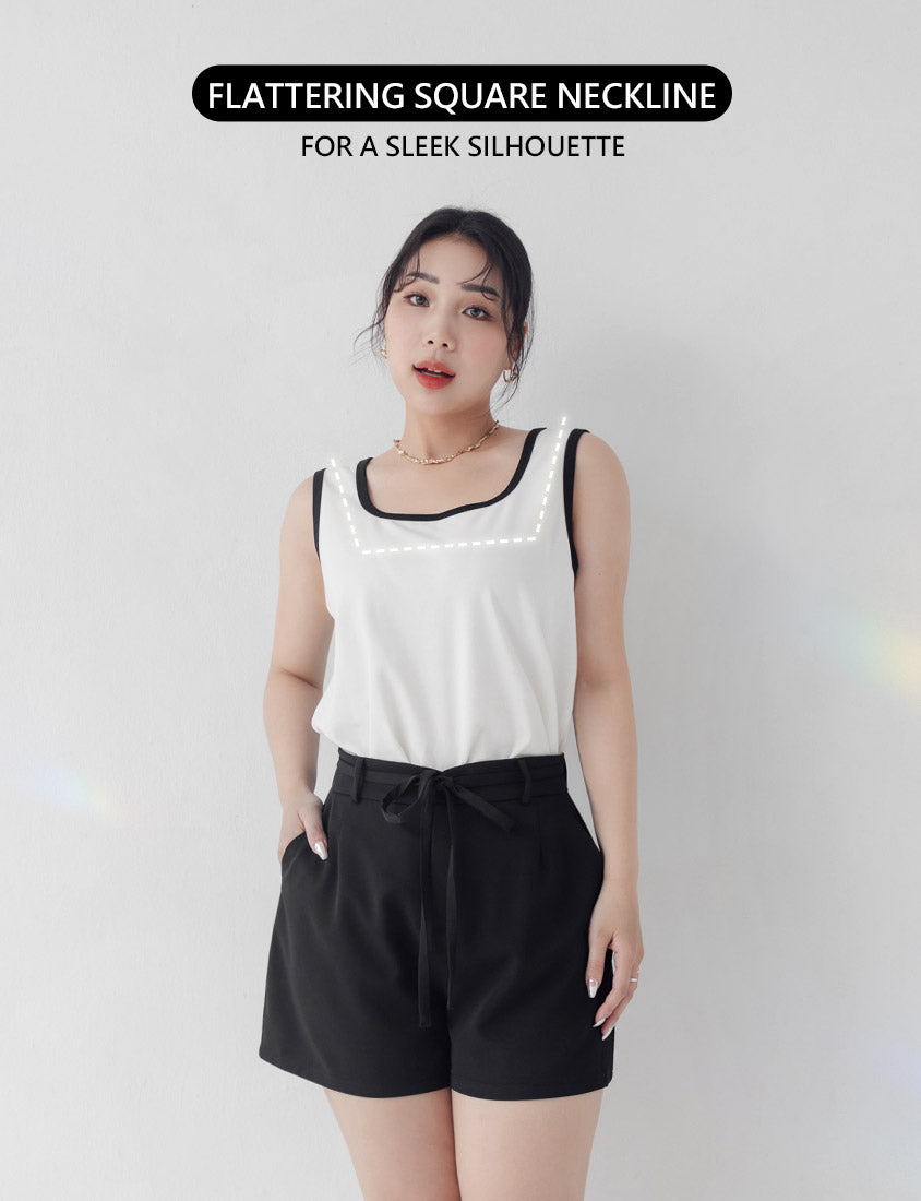 MISS. Basic Contrast Piped Plus Size Square Neck Tank Top