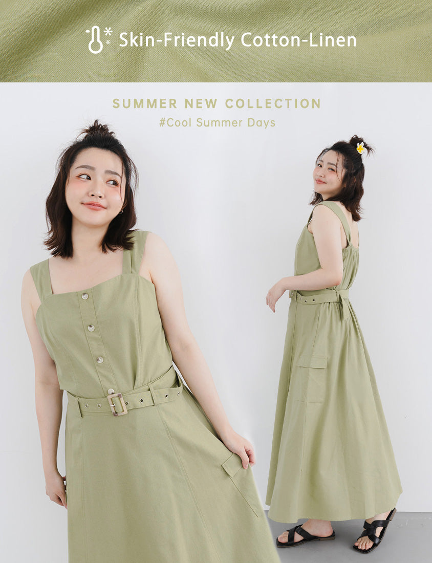 Cotton Linen Faux Button Slimming Panel Plus Size Camisole