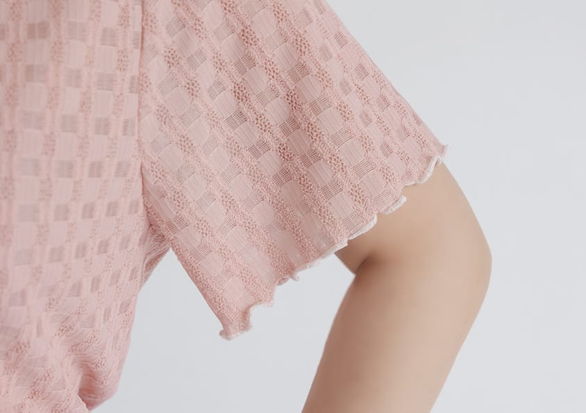 Sheer Lace Ruffled Waffle Knit Plus Size Top