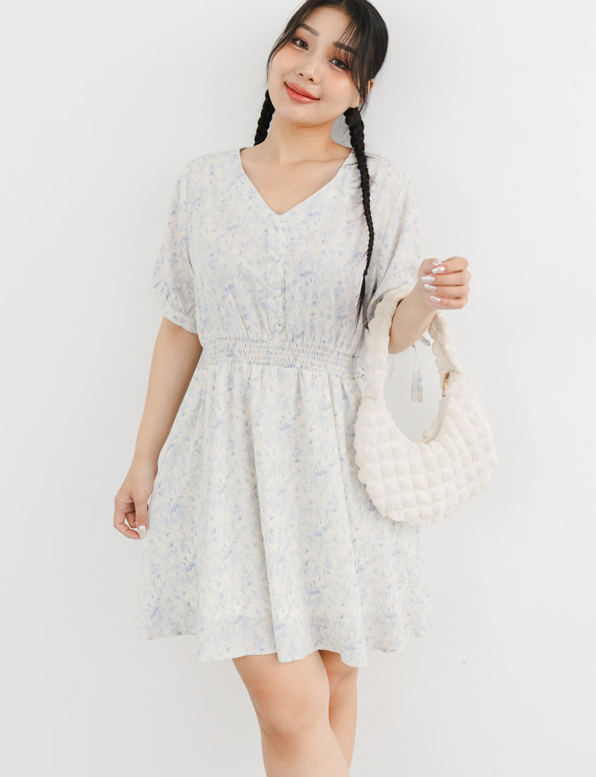Heart Button Cuff Tie Plus Size Floral Mini Dress