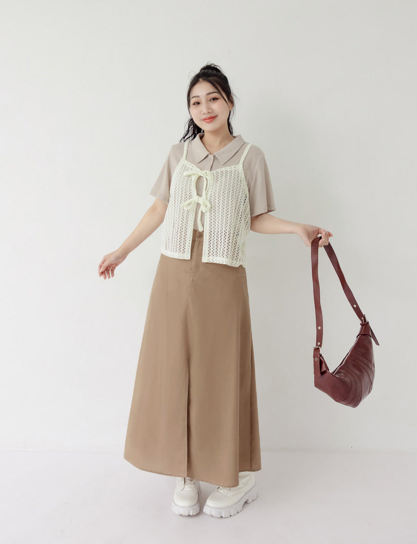 Skin-Friendly Waffle Knit Polo Plus Size Top