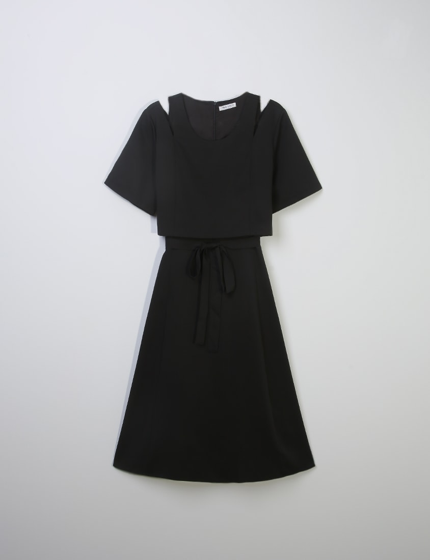 MORE U Wrinkle-Resistant Faux Two-Piece Eyelet Plus Size Dress (with Waist-Tie)