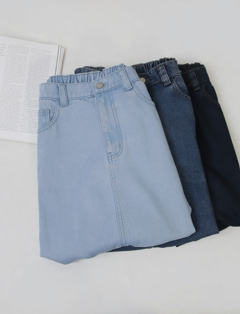 Lyocell Cooling Slit Plus Size Denim Maxi Skirt