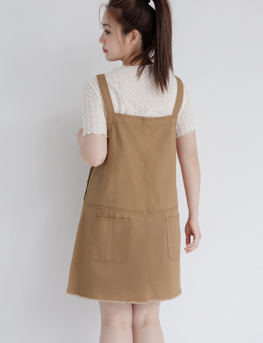 Adjustable Twill Cotton Strap Plus Size Midi Dress