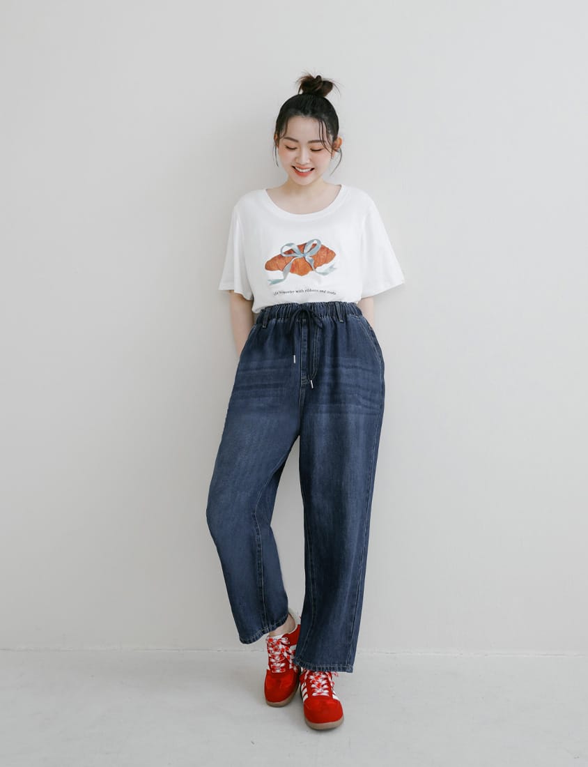 Lyocell Silky Denim Elastic Waist-Tie Plus Size Harem Jeans