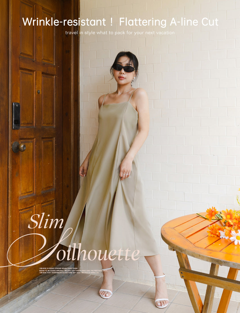 Wrinkle-Resistant Front Slit Adjustable Strap Plus Size Maxi Dress