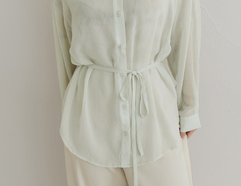 Flowy Crinkled Sheer Plus Size Blouse (With Tie)