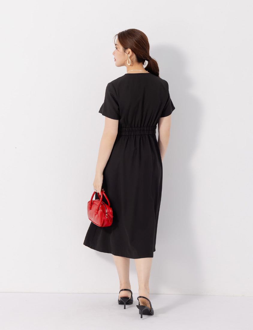 MISS. Slim Fit V-Neck Faux Button Plus Size Maxi Dress
