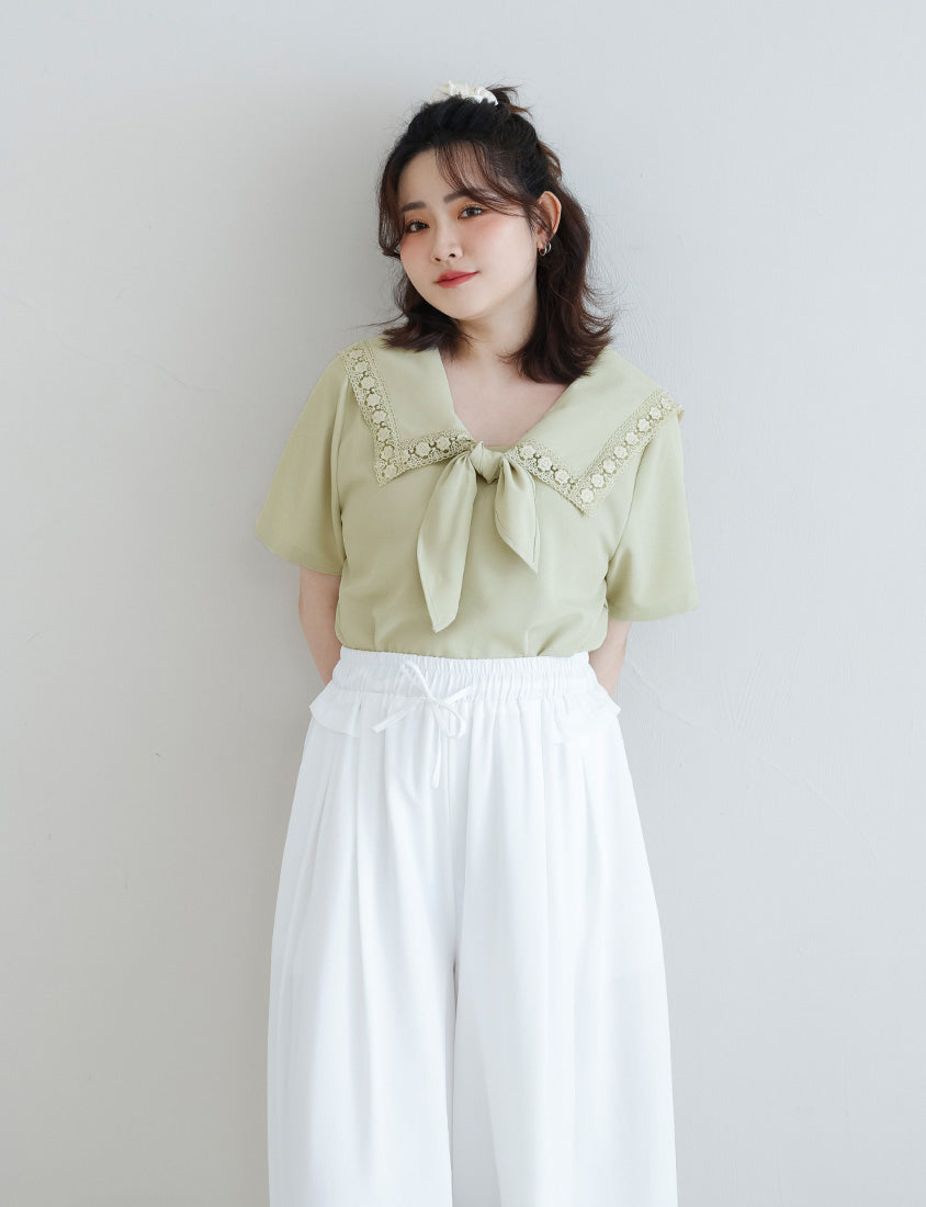 Japanese Style Lace Sailor Collar Tie Plus Size Top Blouse