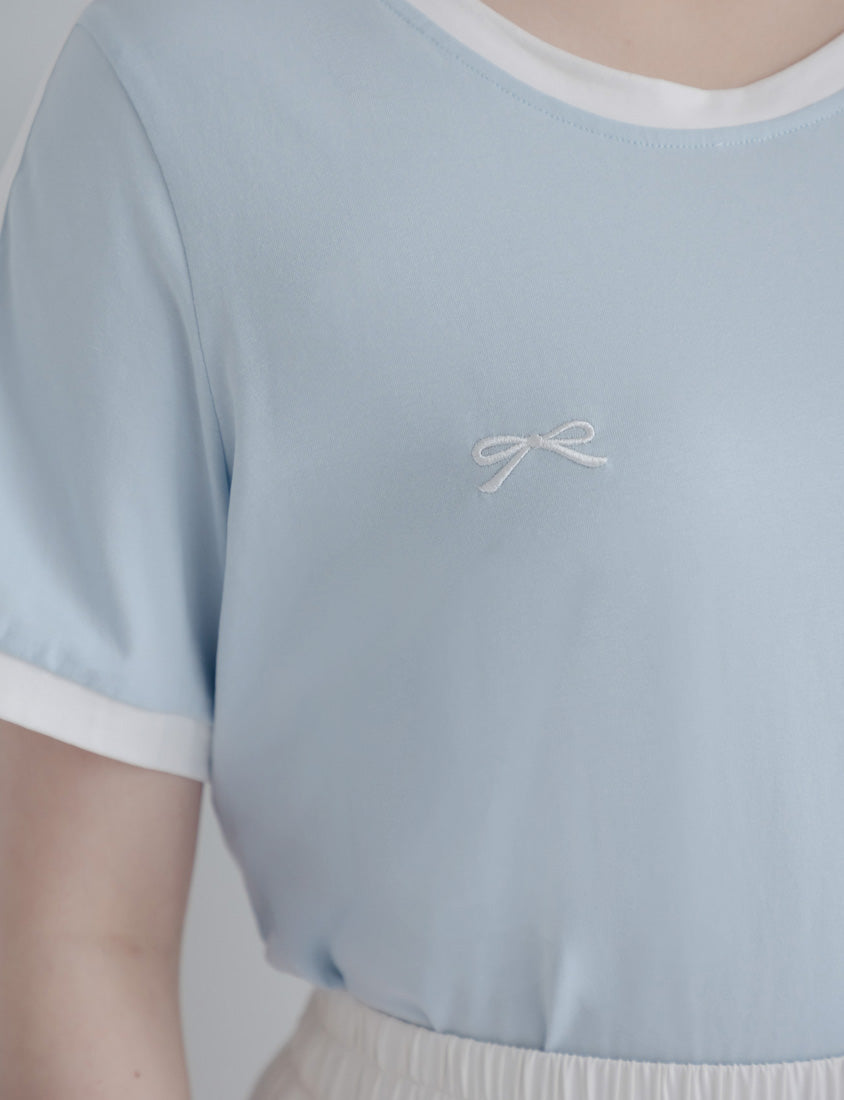 American Style Sporty Bow Embroidery Plus Size Tee