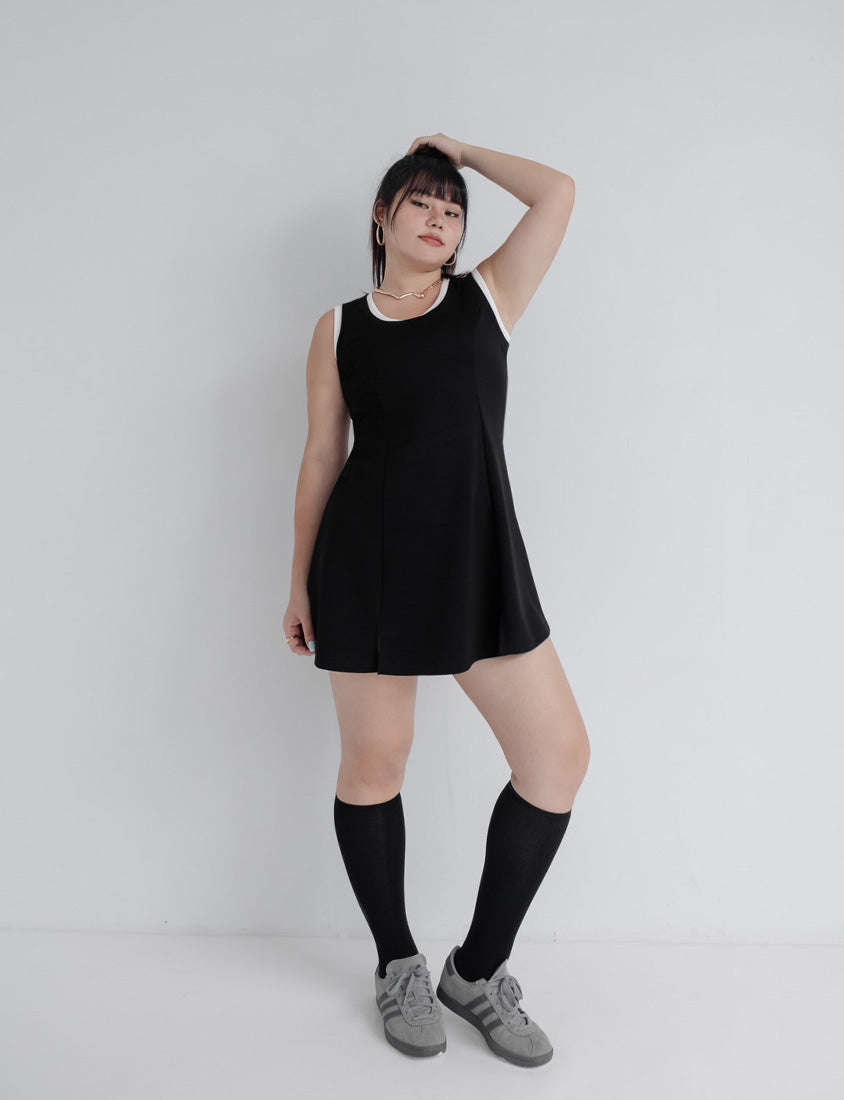 MUA! Space Cotton Faux Two-Piece Stitch Plus Size Mini Dress