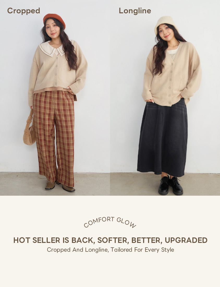 Classic V-Neck Multicolor Cropped Plus Size Knit Cardigan