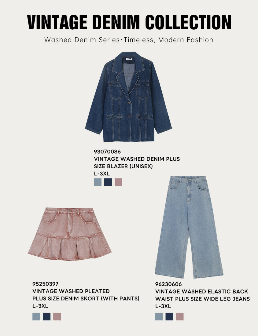 Vintage Washed Elastic Back Waist Plus Size Wide Leg Jeans